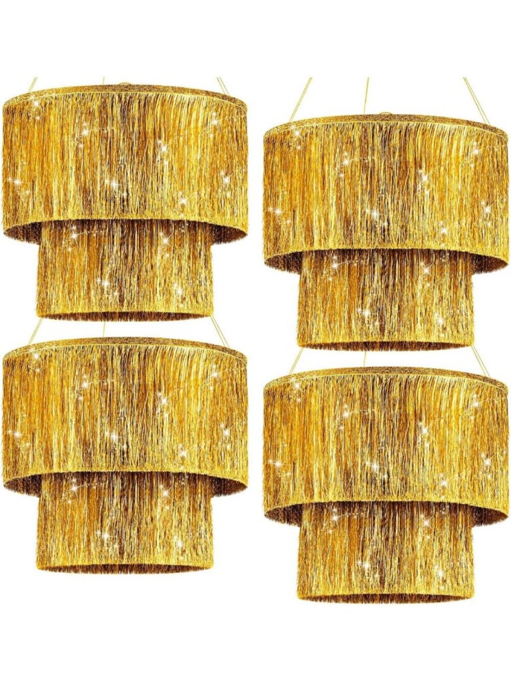 4 Pcs Gold Fringe Tinsel Chandelier - Iridescent Foil Party Decor for